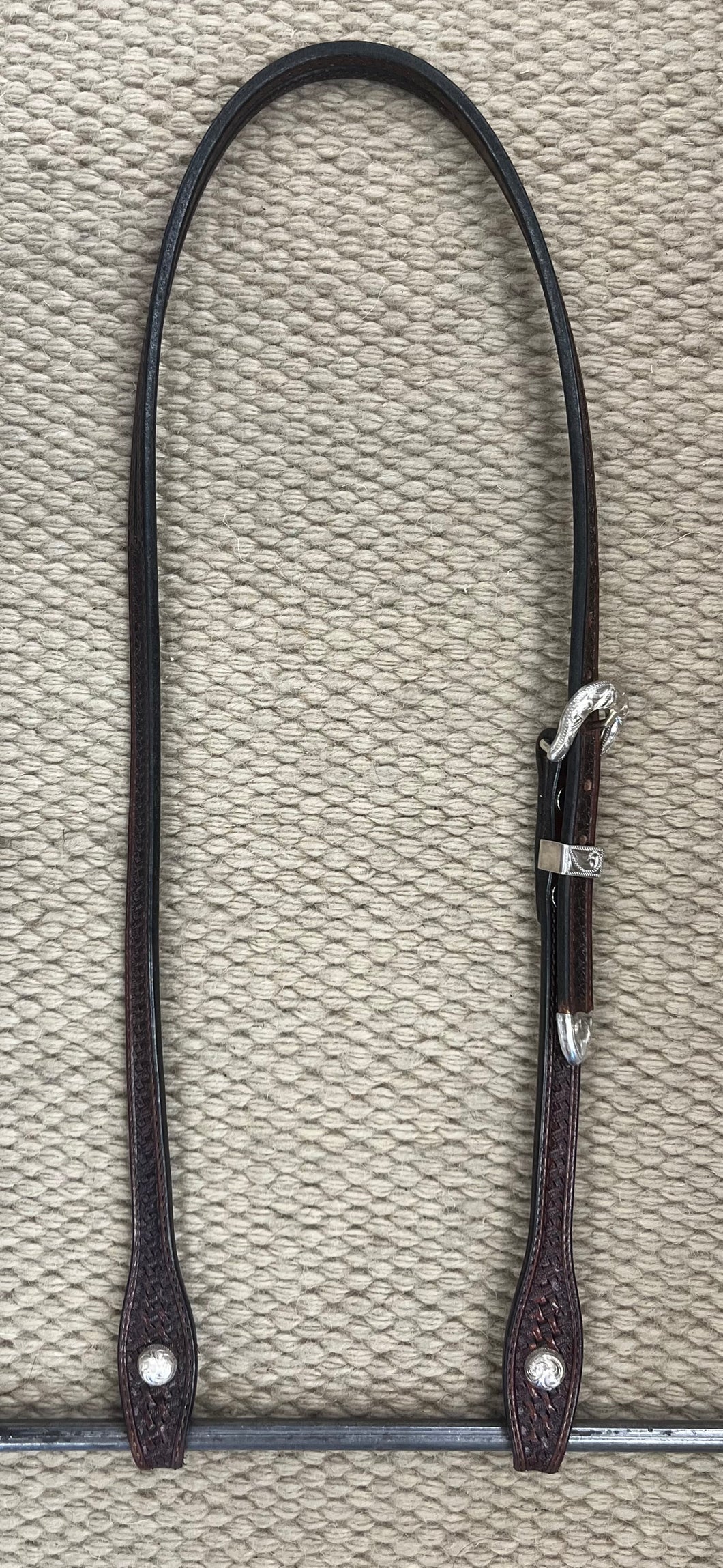 Headstall - HS234 - Basket Brown Split Ear w/ Sterling Overlay