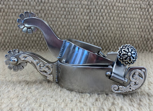 Spurs - SP10 - Tom Balding Ladies Stainless w/ Floral Shank and Heelband