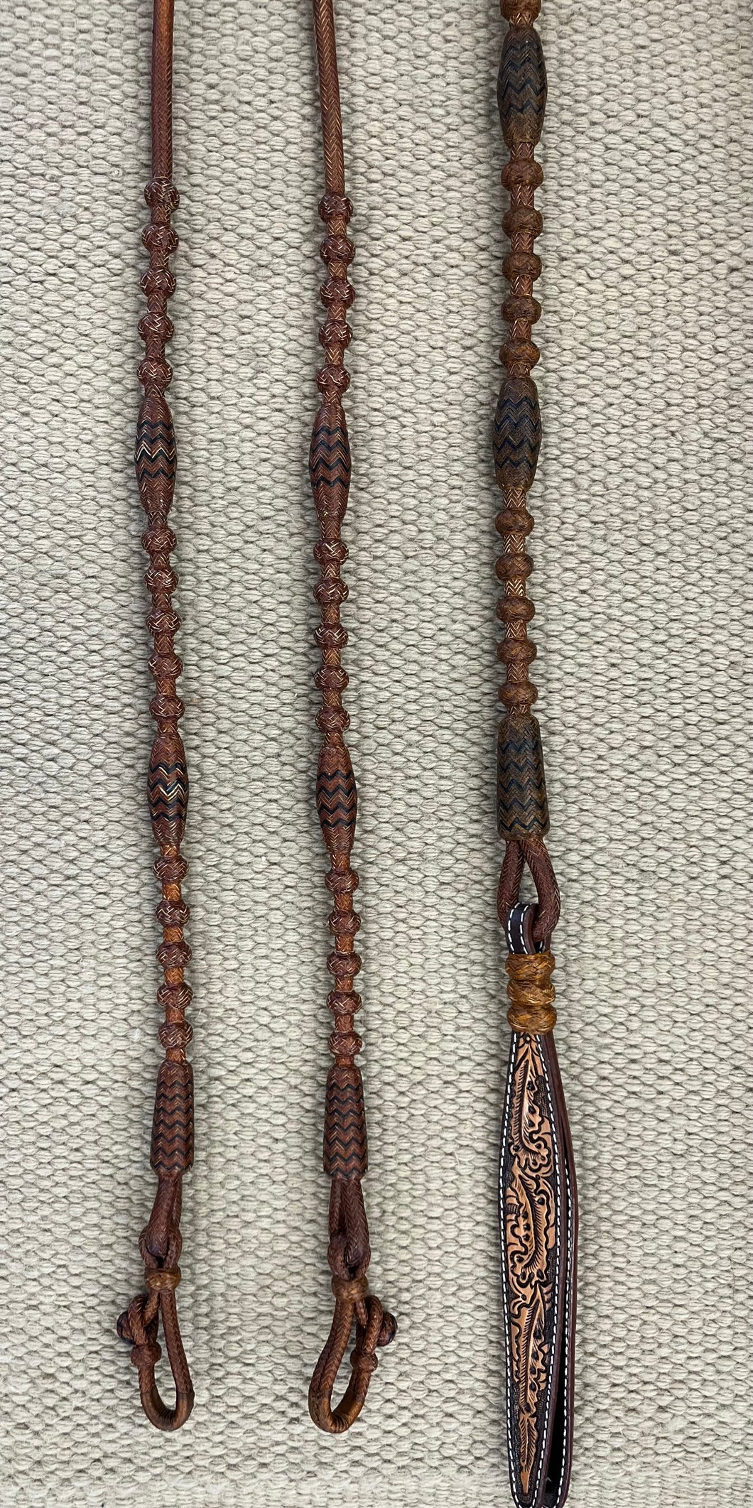 Romal Reins - RR23 - TRB 30 Plait George Moore Caramel w/ Black Accents 102