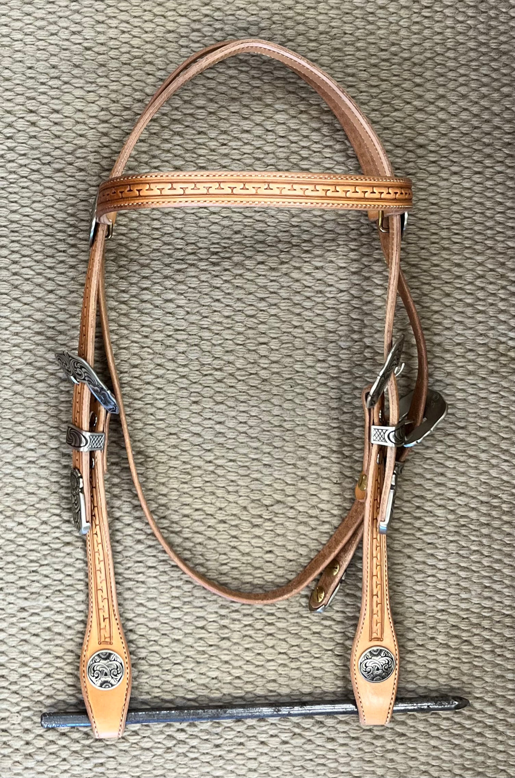 Headstall - HS316 - Tony Pedrini Light Browband Carlos Border w/ Mincer Silver