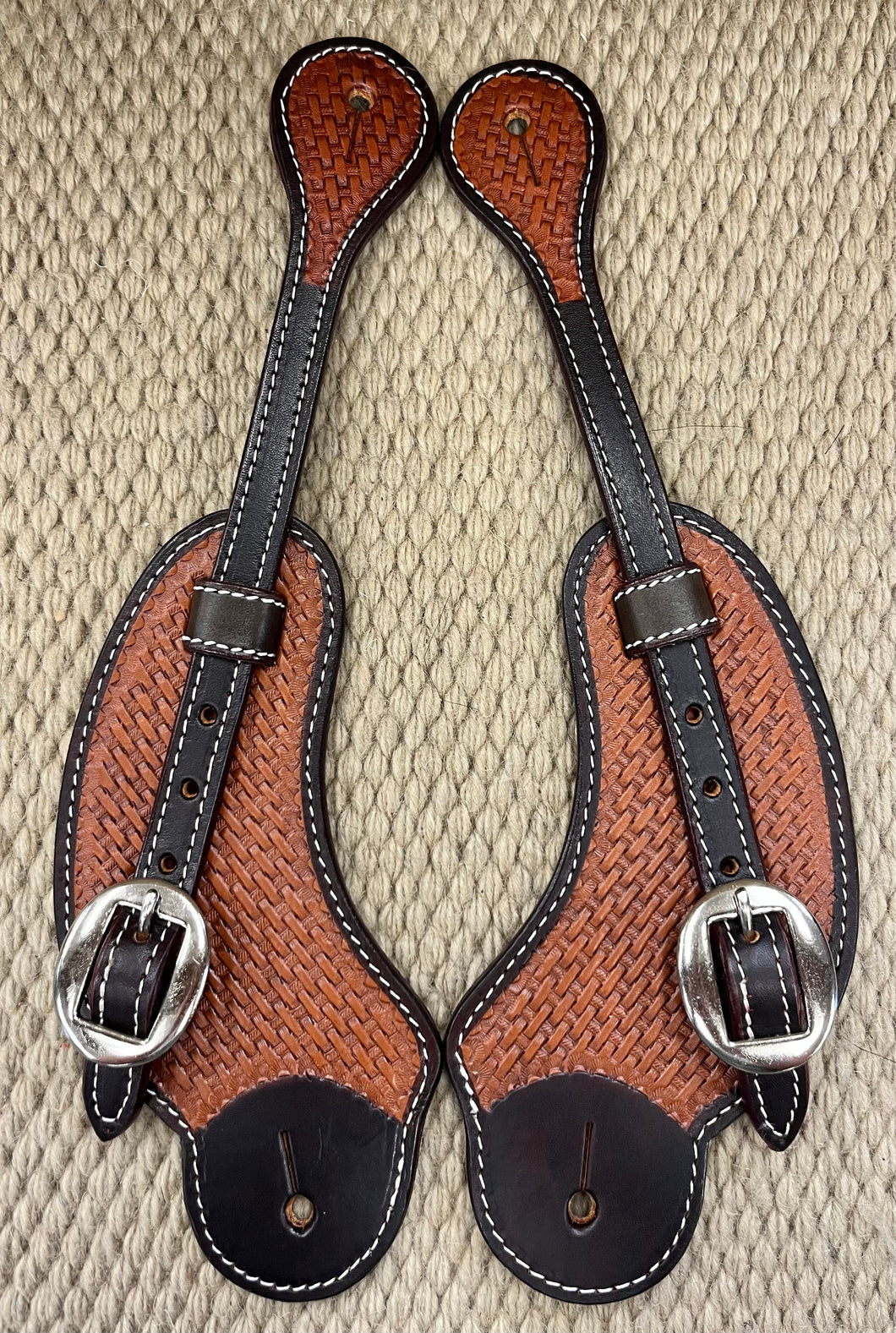 Spur Straps - SPS53 - Brown Men's Basket Cross Over w/ Accents