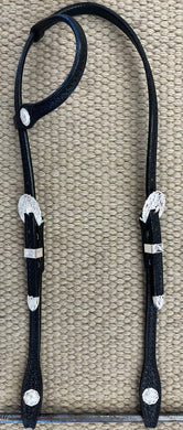 Headstall - HS53 - Basket Black Single Ear w/ Silver Plate