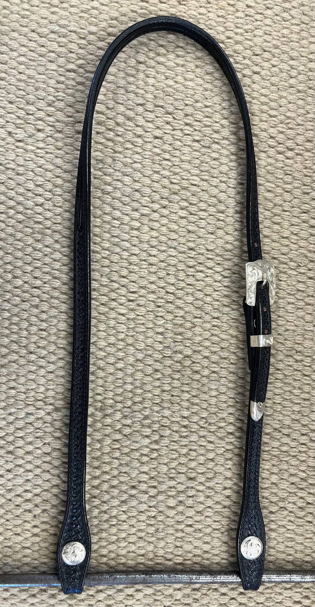 Headstall - HS143 - Basket Black Split Ear w/ Sterling Overlay