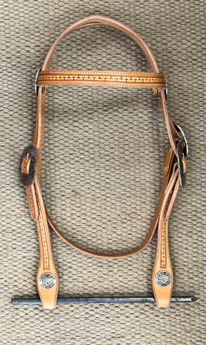 Headstall - HS315 - Tony Pedrini Light Browband Carlos Border w/ Mincer Silver