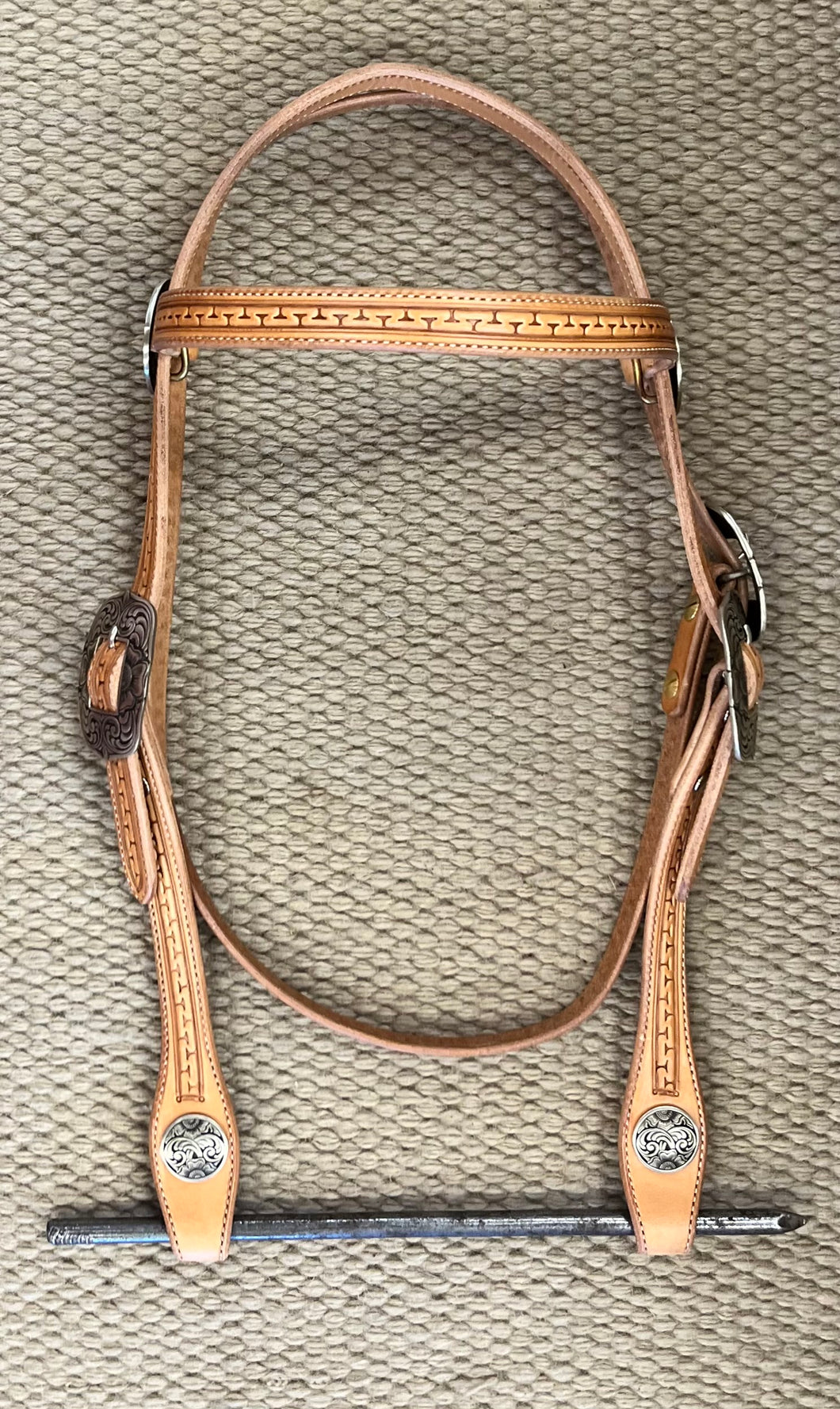 Headstall - HS315 - Tony Pedrini Light Browband Carlos Border w/ Mincer Silver
