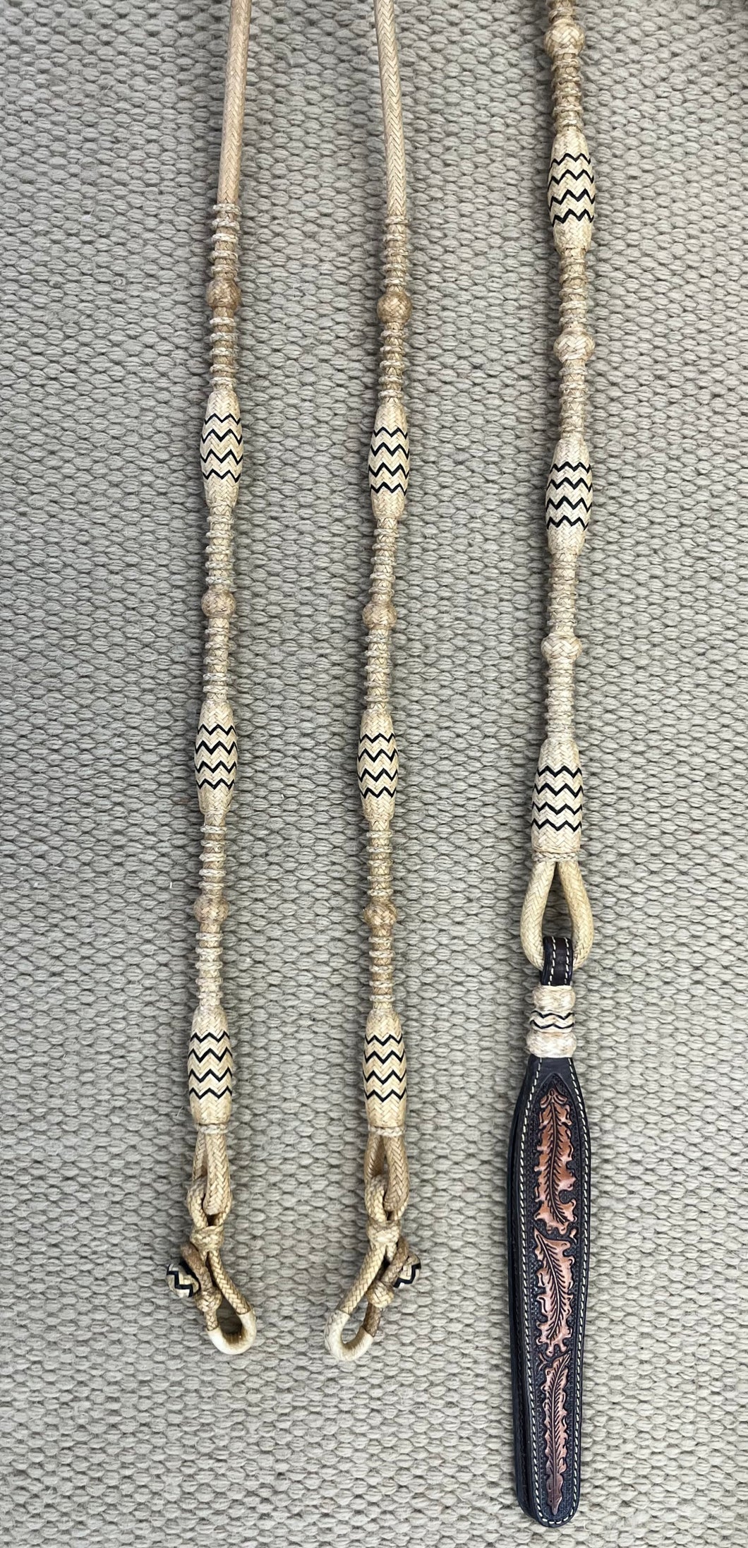 Romal Reins - RR25 - TRB 30 Plait George Moore Natural w/ Black Accents 96