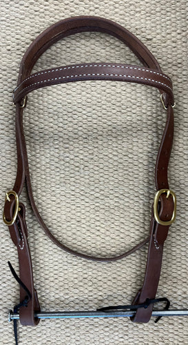 Headstall - HS225 - Oiled Harness Browband w/ Brass