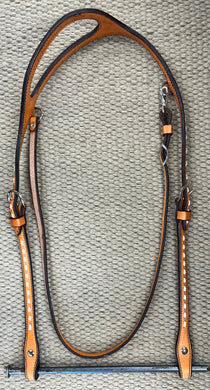 Headstall - HS216 - Light Brown Single Ear w/ Buck Stitch