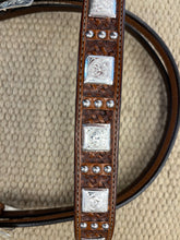 Headstall-HS36-Basket Antique W/Three Spots Pattern Square Conchos