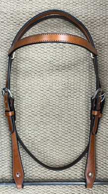 Headstall - HS239 - Plain Antiqued w/ Rawhide Loops and shaped Cheeks