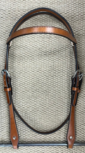 Headstall - HS239 - Plain Antiqued w/ Rawhide Loops and shaped Cheeks