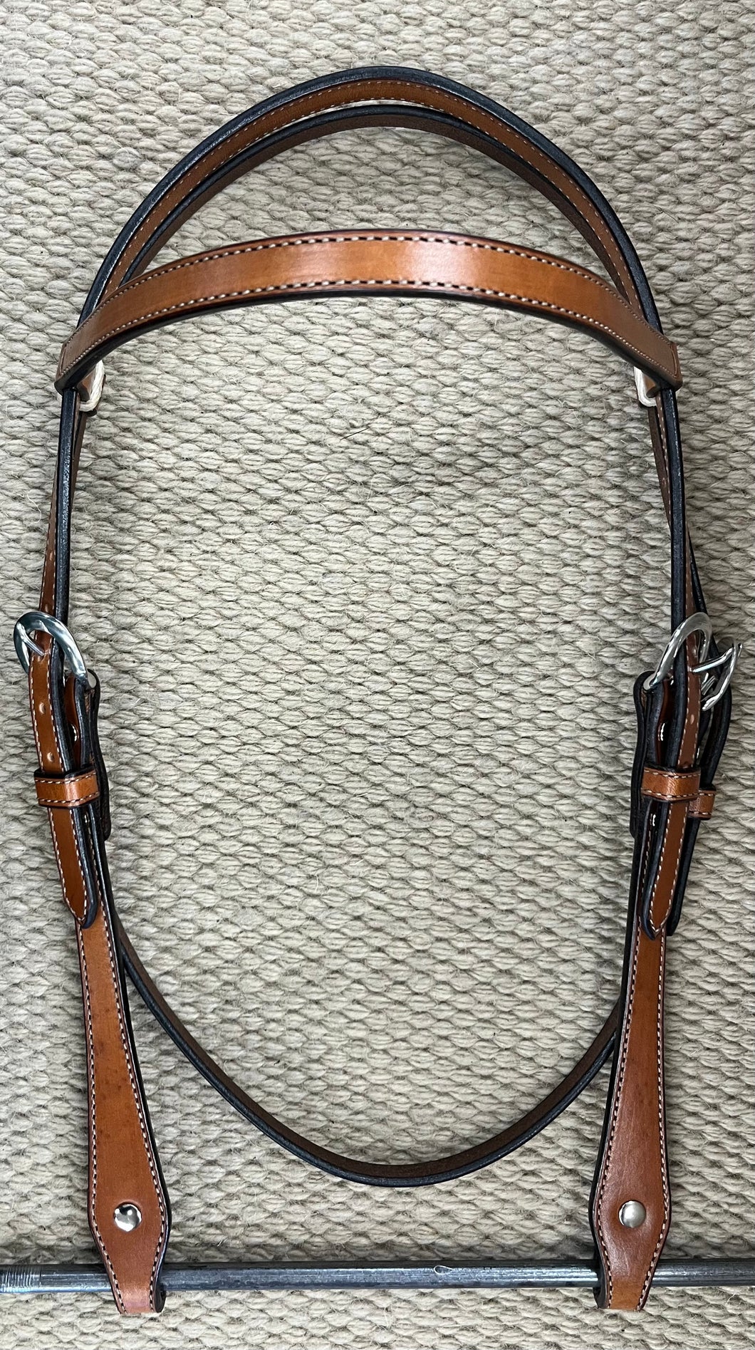 Headstall - HS239 - Plain Antiqued w/ Rawhide Loops and shaped Cheeks
