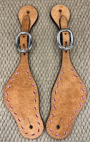 Spur Straps - SPS60 - Roughout w/ Red and White Buckstitch