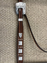 Headstall-HS36-Basket Antique W/Three Spots Pattern Square Conchos