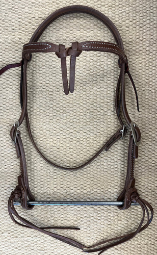 Headstall - HS227 - Knotted Browband w/ Stainless Steel Buckles and Rattlesnake Ties Hard Oiled