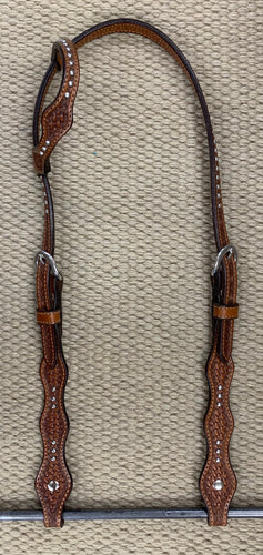 Headstall - HS72 - Basket Antiqued Single Ear w/ Three Spots