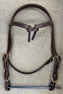 Headstall - HS226 - Knotted Browband w/ Brass Buckle Cheeks Oiled