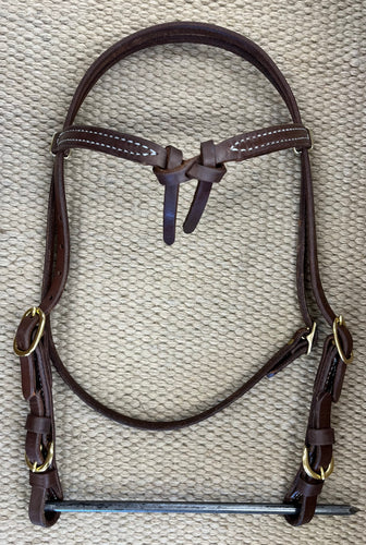 Headstall - HS226 - Knotted Browband w/ Brass Buckle Cheeks Oiled