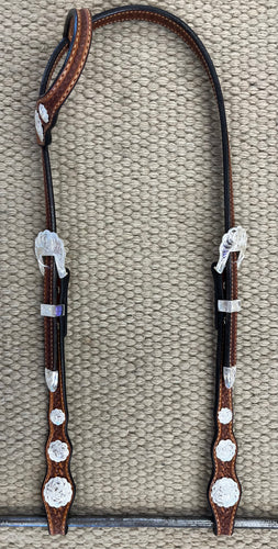 Headstall - HS326 - 5/8” Sierra Way Sliding Ear Basket Antiqued w/ Silver Plated Trim