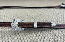 Headstall - HS245 - 1/2" Single Buckle Split Ear Basket Antiqued w/ Silver Overlay Trim
