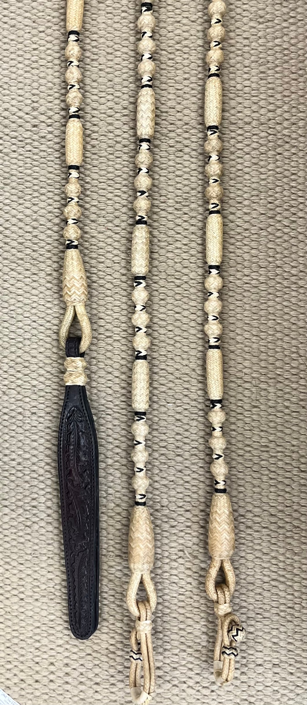 Romal Reins - RR94 - 30 Plait Ortega Natural w/ Black Accents 102