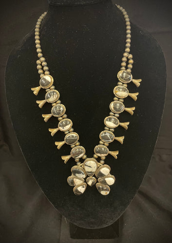 Jewelry - JW01 - White Buffalo Squash Blossom Turquoise Necklace
