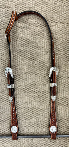 Headstall - HS109 - Medium Oil Basket Single Ear w/ Conchos and Spots