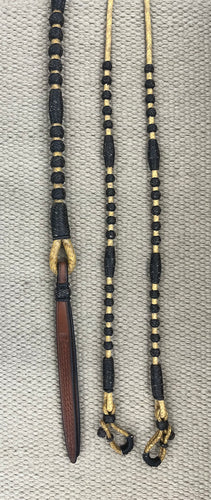 Romal Reins - RR68 - 12 Plait Natural Rawhide w/ Dark Brown Knots 104