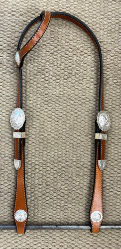 Headstall - HS327 - 5/8” Sierra Way Sliding Ear Plain Antiqued w/ Silver Plated Trim