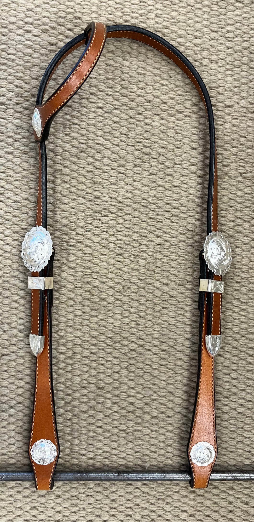 Headstall - HS327 - 5/8” Sierra Way Sliding Ear Plain Antiqued w/ Silver Plated Trim