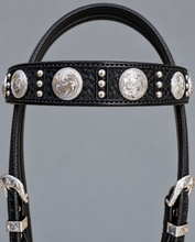 Headstall - HS03 - Black Basket with Dots and Silver Plated Trim