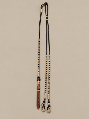 Romal Reins - RR04 - 12 Plait Brown Calf with Natural Rawhide Buttons 98