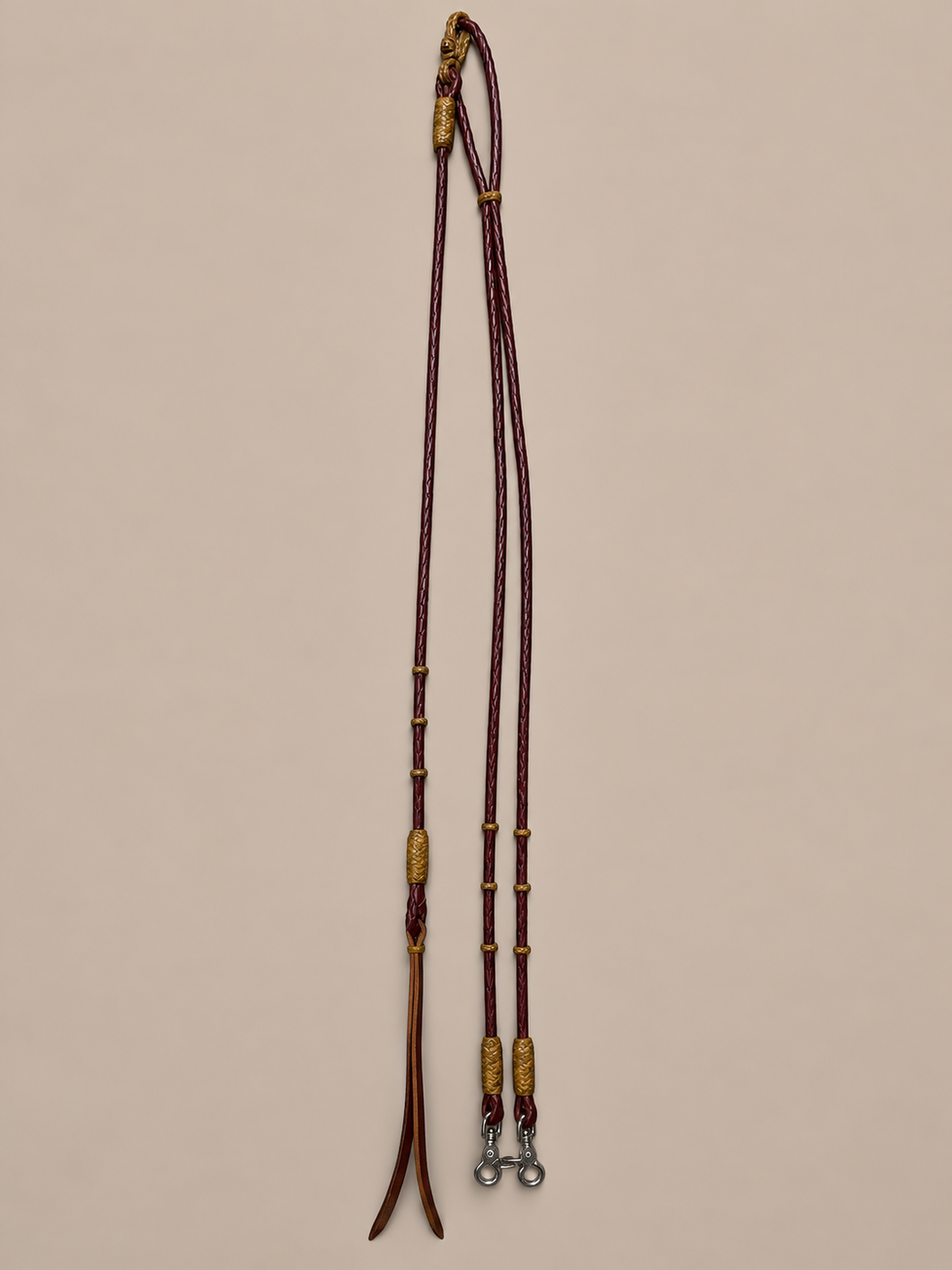 Romal Reins - RR18 - Latigo Dark Red with Rawhide Accents and Snaps