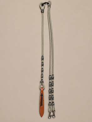 Romal Reins - RR107 - 16 Plait Nylon Hunter and Tan with Snaps and Harness Popper 96