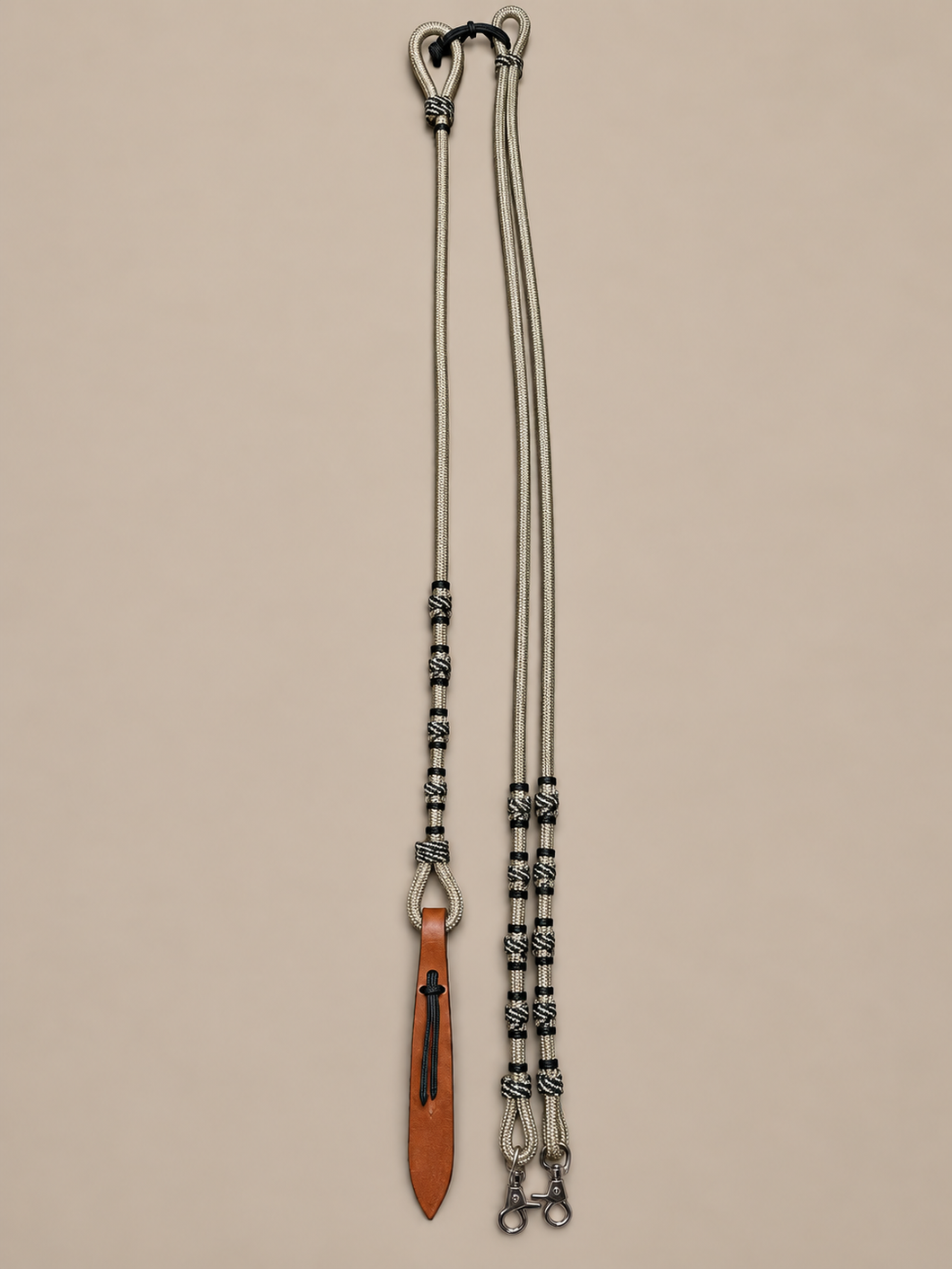 Romal Reins - RR107 - 16 Plait Nylon Hunter and Tan with Snaps and Harness Popper 96