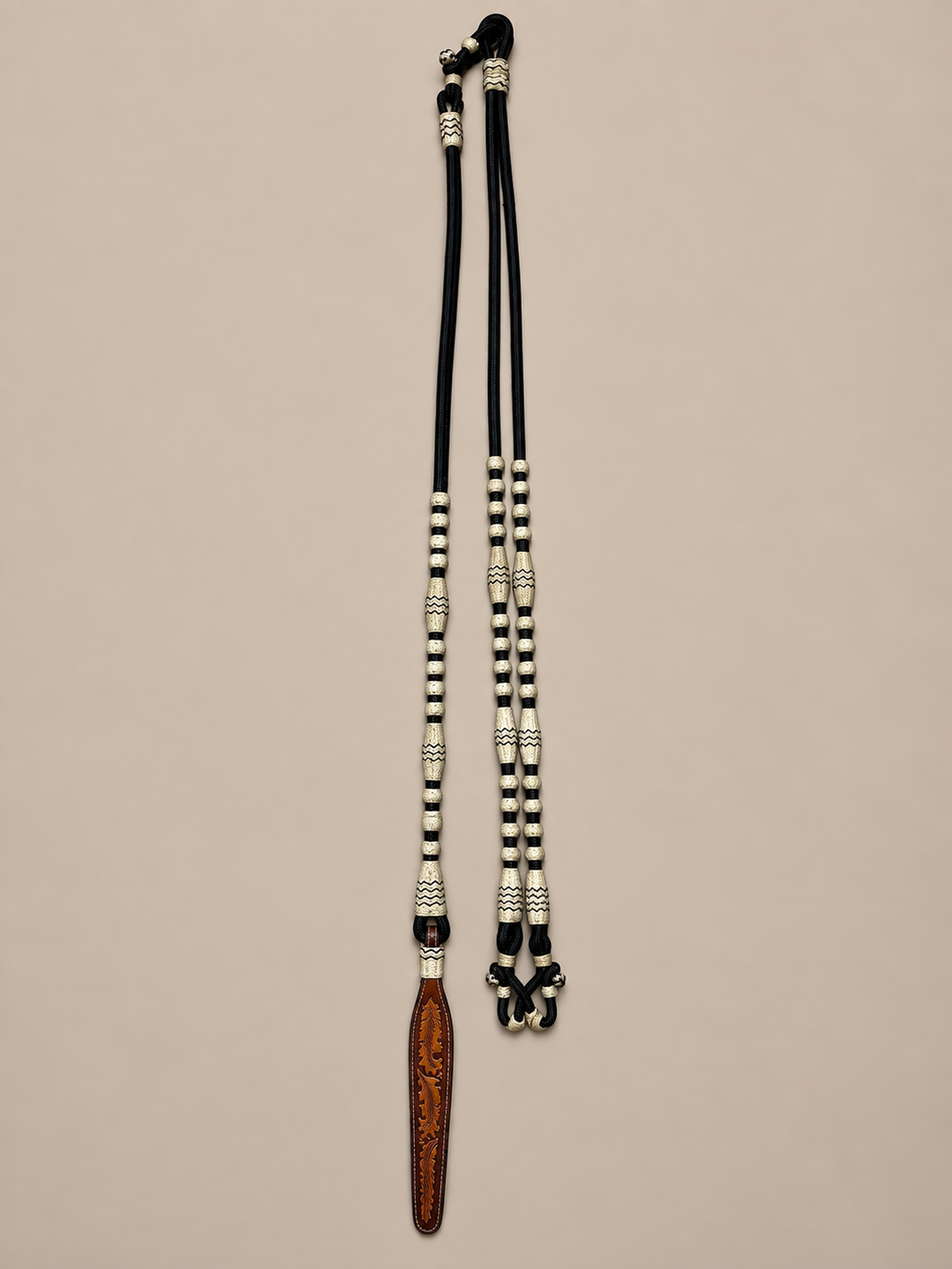 Romal Reins - RR17 - 30 Plait George Moore Black with Natural Buttons and Black Accents 84