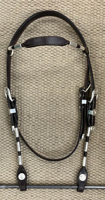Headstall - HS118 - Plain Brown Browband w/ Silver Ferrules, BLT's, Conchos and Rawhide