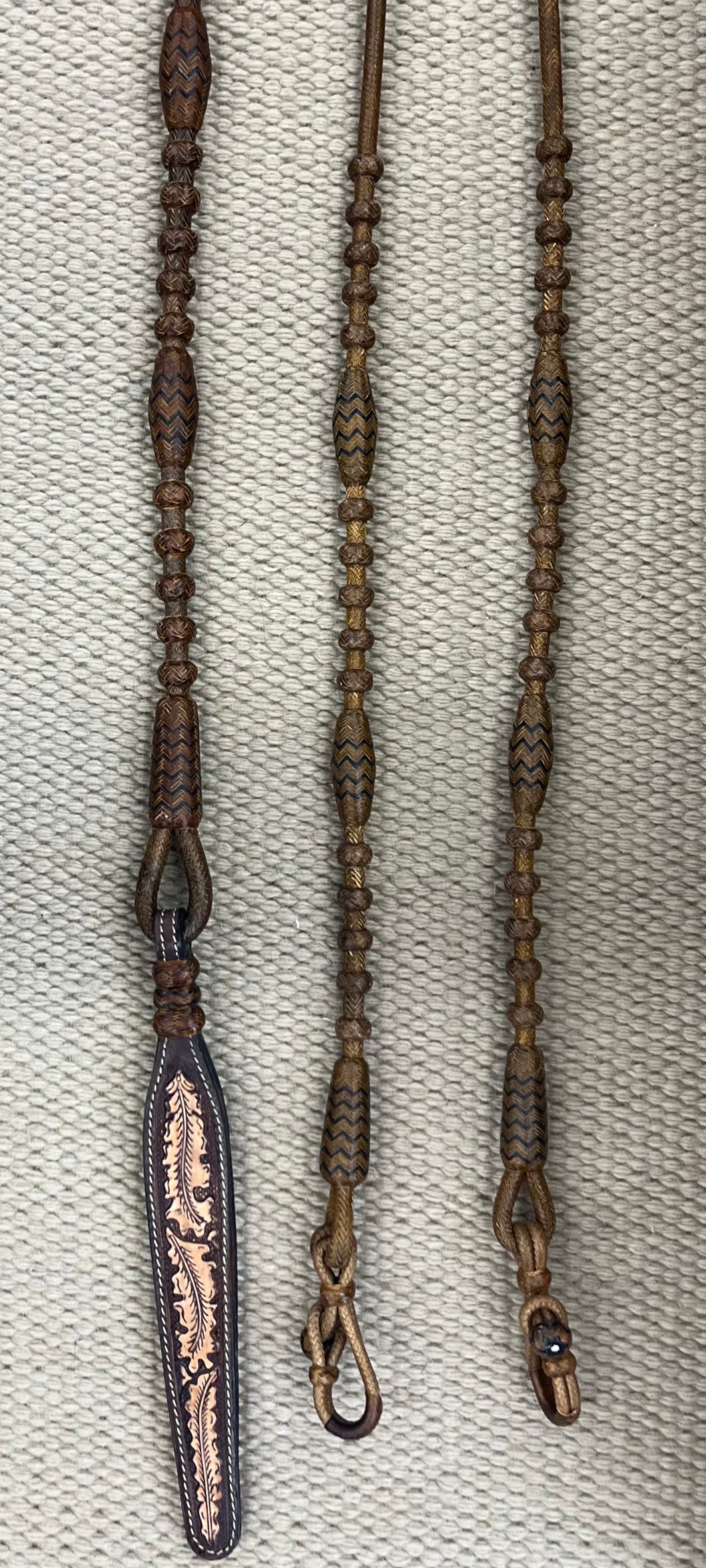 Romal Reins - RR97 - 30 Plait Caramel w/ Black Accents 102