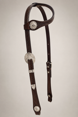 Headstall - HS94 - 5/8 Basket Brown Single Ear w/ Silver Plate