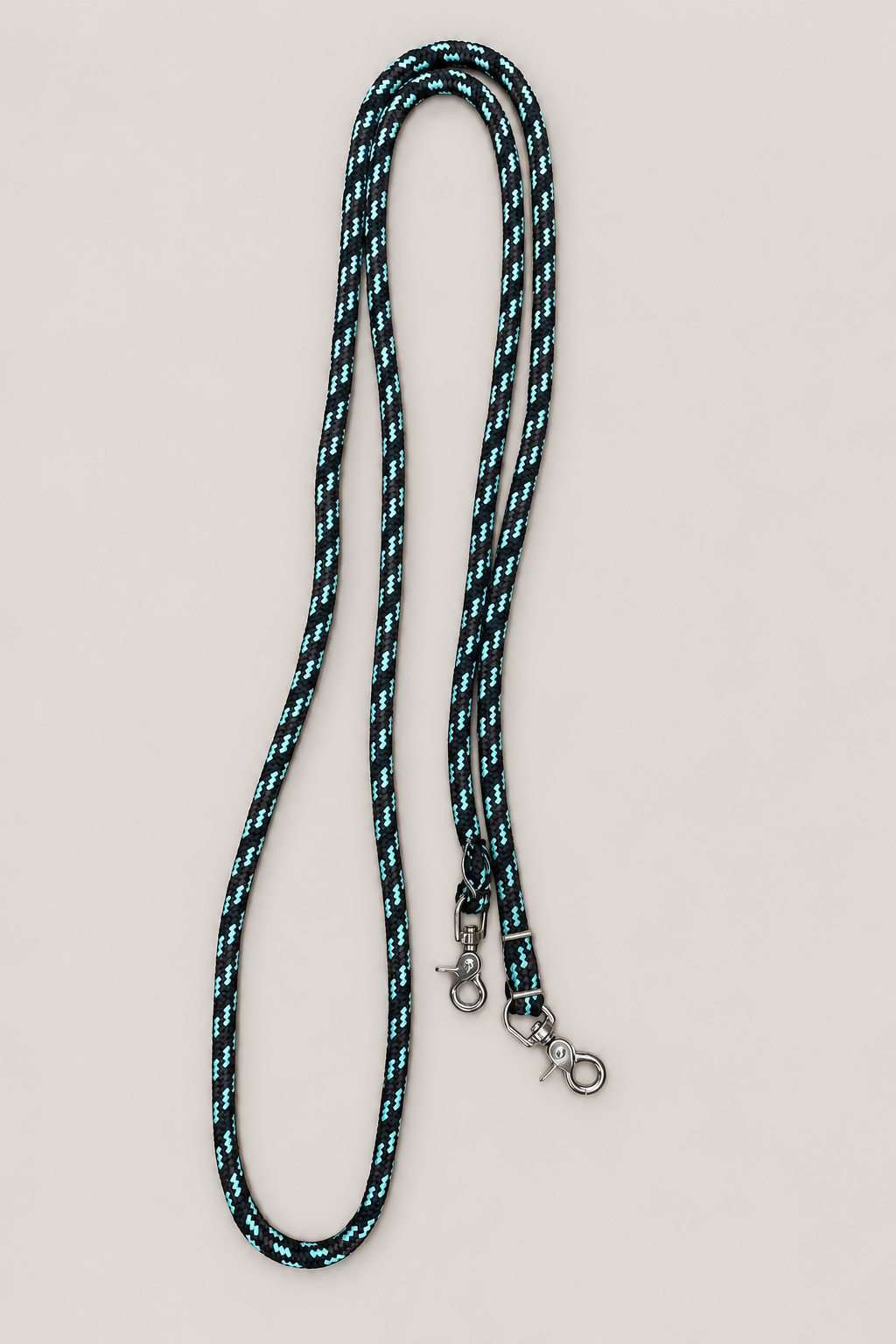 Closed Reins - CR19 - 10' Braided Yacht Rope Black, Brown, and Turquoise