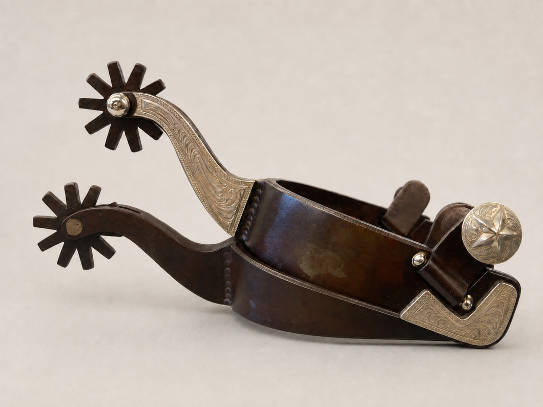 SPURS - SP115 - Tom Balding Texas Men's Brown with Silver Engraved Shank and Swingarm