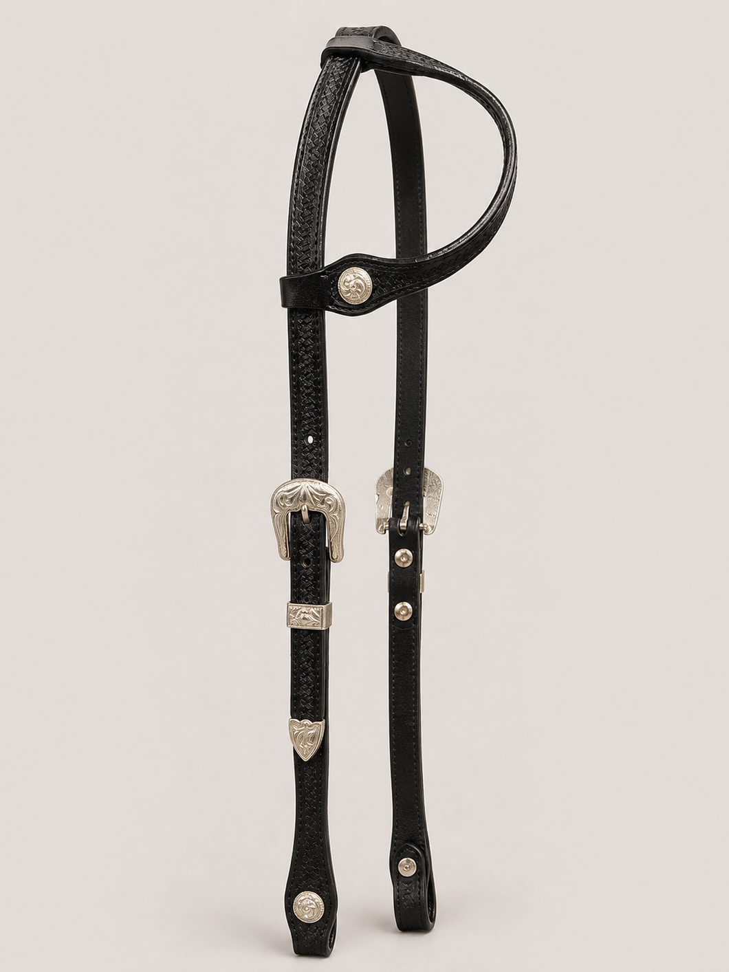 Headstall - HS44 - Basket Black Single Ear with Silver Plate