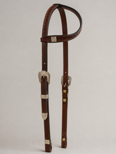Headstall - HS193 - 5/8" Geometric Antiqued Sliding Ear with Silver Plated Trim