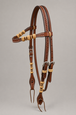 Headstall - HS138- 5/8”  Browband Basketweave with Rawhide