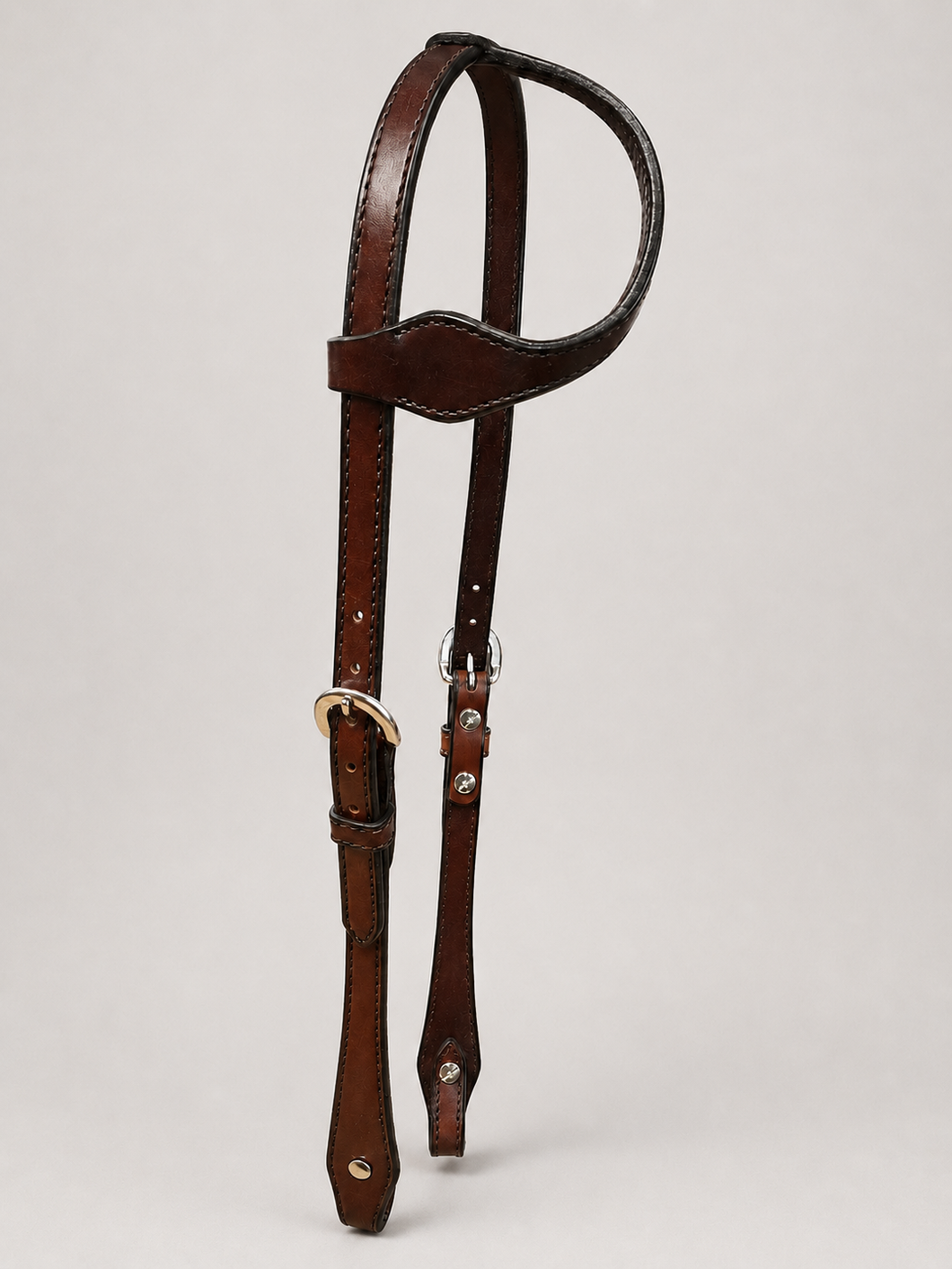 Headstall - HS328 - 5/8” Sierra Way Sliding Ear Plain Brown with Shaped Cheeks
