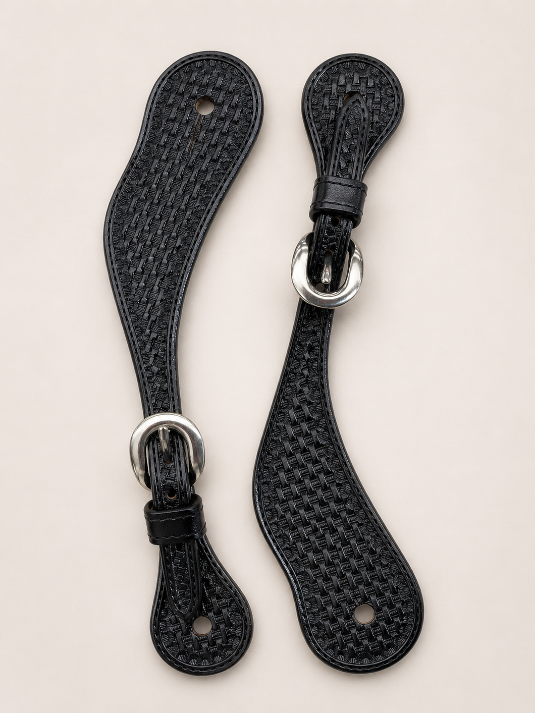 Spur Straps - SPS126 - Ladies Black Basketweave Small Shaped