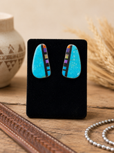 Jewelry - JWR16 - Sterling Silver Zuni Turquoise & Multi-Stone Inlay Stud Earrings