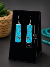 Jewelry - JWR15 - Sterling Silver Rectangular Turquoise Drop Earrings