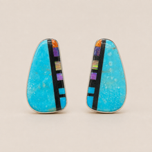 Jewelry - JWR16 - Sterling Silver Zuni Turquoise & Multi-Stone Inlay Stud Earrings