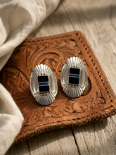 Jewelry - JWR17 - Sterling Silver Black Onyx & Lapis Inlay Stud Earrings
